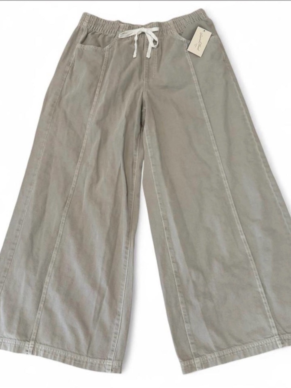 Wide Leg Drawstring Pants in Light Olive